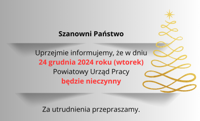 Zdjęcie artykułu 24 grudnia oraz 31 grudnia 2024 roku godziny pracy